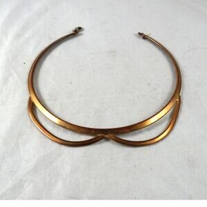 Vintage 1970s Metal Collar Choker Necklace Copper Patina Statement Jewelry
